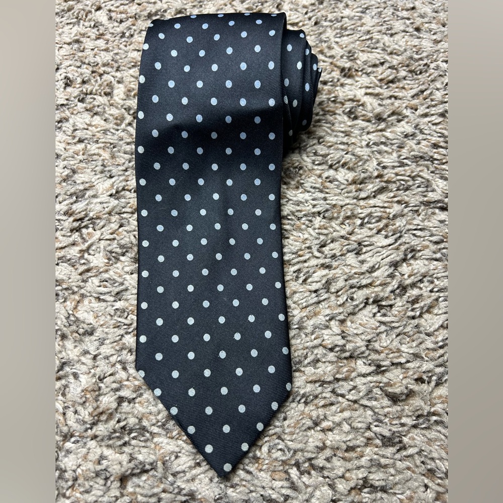 Christian Dior Black and White Polka Dot Tie